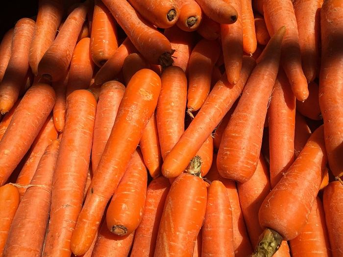 Pile of fresh carrots, a vibrant and healthy snack.